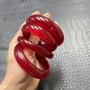 Pulsera de Jade para Mujer Hecha de Jade Cuarcítico, Color Jade Hielo Natural, Jade Rojo, Pulsera para Mujer de Barra Redonda Mediana Ancha