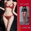 Lingerie noturna, conjunto sexy de três peças com sutiã e calcinha de renda, transparente e sedutor, estilo desejo puro, 9887