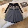 Shorts de Alfaiataria Feminino Verão 2026 Novo Cintura Alta Emagrecedor Versátil Linha A Calças de Perna Larga Tamanho Plus Solto A3553