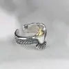 Conjunto de Anéis Abertos de Pena Vintage Ins Hip-Hop Personalidade Versátil Banhado a Prata Anel de Pena Desgastado Atacado