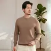 Novo suéter de malha casual versátil com gola redonda para outono e inverno, manga longa quente de cashmere 100% puro para homens