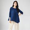 Miyake venta caliente base Primavera diseño femenino sentido de cuello redondo mangas de siete puntos irregular suelta talla grande fina camiseta
