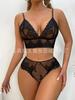 Ropa Interior de Tres Puntos de Cintura Alta Transfronteriza de Amazon, Lencería Sexy, Conjunto de Sujetador Delgado de Encaje Europeo y Americano, Pijama para Mujer