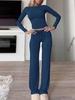 Em estoque 2025 Outono Cross-border Roupas femininas Amazon Hot Calças de cor sólida Manga comprida Moda casual Terno de duas peças