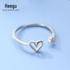 Anel Hip-Hop J0014 de Prata S925 em Formato de Coração para Mulheres, Fresco e Delicado com Diamantes, Design Vazado, Anel Simples Doce, Elegante e Feminino