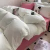 Juego de Cuatro Piezas de Algodón Puro para Dormir sin Tintes Clase A ins Estilo Fresco Pequeño Color Sólido Algodón Lavado Supersuave Sábana Bajera Estilo Sábana de Cama Funda Nórdica Juego de Tres Piezas