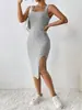 Vestido de tirantes slim con abertura lateral de punto, color liso, nuevo éxito de ventas transfronterizo europeo y americano, Amazon, primavera y verano 2025