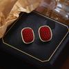 Pendientes de botón con forma de corazón rojo Ancola de Aguja Plateada, Ear Cuffs, Otoño Invierno, Estilo Francés Retro, Joyería de Lujo Ligero, Pendientes Vintage