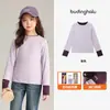 Camiseta de Manga Larga para Niñas Pudding Haru Otoño 2026 Nueva Camiseta de Cashmere para Niños con Bloques de Color Falsa de Dos Piezas
