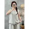 Nova Camisa Casual Versátil de Verão Bordada com Gola Redonda Sem Mangas para Mulheres Moda Cardigan Colete Colete Emagrecedor para Mulheres