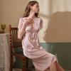 Camisola de Verão Feminina Imitação de Seda Manga Curta Casual Primavera e Outono Vestido Longo de Renda Princesa Almofada de Peito Removível Vestido de Pijama