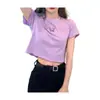 Nova Camiseta Cropped de Cintura Alta para Verão 2026 para Mulheres, Corte Justo, Versátil, Top de Manga Curta com Bordado de Borboleta para Mulheres