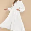 Modelo Novo 2026 Transfronteiriço Aliexpress Vestido Maxi Feminino Casual Cor Sólida Manga Longa Plissado Botões