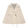 Novedades de otoño para mujer chaqueta cortavientos casual de manga larga con solapas, cierre de corbata, doble botonadura