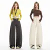 Jeans de Algodón Holgados de Pierna Ancha Estilo Retro Americano High Street Versátiles Estilo Callejero Pantalones Grises Largos hasta el Suelo Yichun