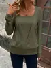 Camiseta de Manga Larga con Cuello en V Falsa de Dos Piezas, Estilo Europeo y Americano, Impresión 3D, Estilo Nuevo Transfronterizo para Mujer, Top Casual Holgado de Color Sólido con un Toque de Lujo