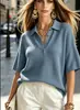 Nueva Camisa Polo de Punto Waffle Suelta de Manga Corta para Mujer Verano 2026, Estilo Europeo y Americano, Top Casual Versátil de Color Sólido