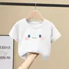 Camiseta de Algodão Puro Respirável de Manga Curta para Meninas Verão Novo Estilo Meio e Grande Infantil Meninas Estilosa Estampa de Desenho Animado Top de Manga Meia