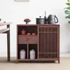 Armário Lateral Móvel de Madeira Maciça Olmo Estilo Chinês para Chá e Água Integrados para Uso Doméstico, Mesa de Chá Simples para Sala de Estar, Armazenamento Multifuncional com Função de Ferver Água