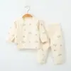 Conjunto de bebé de cintura alta protector de barriga con entrepierna abierta, unisex, algodón puro, capa base de manga larga para primavera y otoño, ropa y pantalones de otoño para recién nacidos
