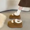 Zapatos de Algodón con Forro de Piel y Suela Gruesa de Moda para Mujer 2026 Otoño/Invierno Nueva Llegada Cálidos con Terciopelo Adicional Cierre de Velcro con Lazo Aumento de Altura Zapatos tipo Birkenstock