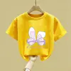 2026 Nueva Camiseta de Verano de Algodón Puro para Niños Mayores, Top de Manga Corta Estilo Verano, Camiseta Delgada de Manga Corta para Niñas Ropa de Verano