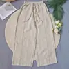 Calça Casual de Cânhamo, Respirável e Confortável, Adequada para o Dia a Dia, Calça de Perna Larga, Cintura Alta, Caimento Artístico, Calça Longa, Cintura Elástica, Calça Reta