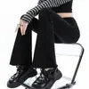 Pantalones de micro-lar grises con efecto rapado, nuevos de cintura alta, elásticos, ajustados, de franela, forma de herradura, para primavera y otoño