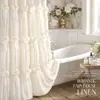 Cortina de ducha vintage con volantes y lazos hechos a mano, instalación sin taladro, cortina de baño impermeable