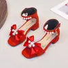 Sandálias de Princesa para Meninas Estilo Verão 2026 Estilo Coreano Ursinho com Strass Laço Sandálias de Salto Alto para Meninas Fofas