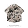 Wukong em estoque verão vintage flor impressão completa camisa de manga curta homens e mulheres ins rua solta camisa casual para casais