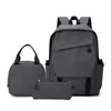 Novo Estilo Conjunto de Mochila Escolar de Tecido Oxford para Alunos do Ensino Fundamental e Médio, Mochila + Lancheira + Estojo, Pedido Mínimo de Uma Peça
