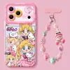 Capa de Celular Fofa com Tema de Menina Adequada para iPhone 17 Ano Novo 16 Pro Desenho Animado 15 Max com Cordão 14 Tendência 13 iPhone 12 Modelo Feminino