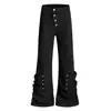 Calça Flare Casual Estilo Americano Y2K Moda Escura para Homens e Mulheres, Cintura Alta, Emagrecimento, com Decorações de Amarração, Comprimento Total