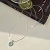 Collar de Cristal en Forma de Huevo Aguamarina ins Nicho Simple Oval Colgante de Lágrima Cadena de Hueso de Serpiente Fría Versátil Lujo Ligero