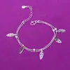 Moderna Retro Simple Versátil Joyería Elegante Doble Capa Cadena de Cuentas Pulsera de Hoja Tobillera de Plata con Hoja para Mujer