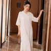 Nueva ropa china para mujer, vestido nuevo de verano 2025, vestido retro de satén Jacquard con cuello en V de alta gama para mujer, venta al por mayor