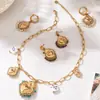 Acero Inoxidable Piedra Natural Borla Corona Corazón Estampado Cerámico DIY Multi-Accesorio Colgante Collar Aretes Set para Mujeres