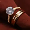 Joyería Transfronteriza Europea y Americana Amazon Anillo de Zirconia Grande Simple y de Moda Material de Cobre Chapado en Oro Superficie Lisa Joyería