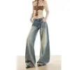 Pantalones de Mezclilla Azules Vintage de Pierna Ancha con Estampado de Bambú 2026 Tendencia Nuevo de Tiro Bajo Holgados Largos