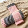 Guantes de Punto Cálidos y de Moda para Mujer de Otoño e Invierno, Guantes Cálidos para Exteriores de Medio Dedo con Hilo Acrílico y Diseño de Bloques de Color, Transfronterizo