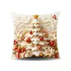 Funda de Almohada Navideña Estampada Mado con Patrones Florales Vintage, Renos, Árboles Nevados, Regalos, Papá Noel, Funda de Cojín para Sofá Color Albaricoque Cálido