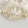 Roupas de Verão para Bebê, Macacão Vestido de Renda, Vestido Princesa Floral Estiloso, Roupa de Peça Única para Banquete de 100 Dias de Bebê Menina