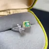 Explosiones Transfronterizas Ins Europeas y Americanas Anillo de Plata de Ley 925 Incrustado con Esmeralda Natural Anillo de Boca Abierta de Lujo Ligero de Gama Alta de Nicho