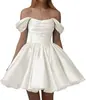 Vestido Corto de Satén Transfronterizo Estilo Europeo y Americano Hombros Descubiertos 2026 Nuevo Vestido Corto para Fiesta de Cumpleaños Banquete Vestido Diario
