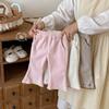 Calças Flares Forradas com Fleece para Meninas, Bolsos Pequenos Esquerdo e Direito, Calças Casuais Espessas Estilosas de Inverno para Bebês, Calças Infantis Estilo Coreano