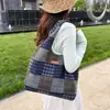 Bolsa de Lona 2026 de Gran Capacidad Nueva, Bolso Tote de Lana a Cuadros para el Trabajo, Bolso Chaleco para Mujer, Bolso de Hombro para Exteriores