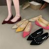 Zapatos Planos Cómodos con Tachuelas y Punta Fina Estilo Francés 2025 Primavera Nuevos para la Noche Suave y Delicado Mocasines Estilo Chanel con Suela Blanda