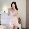 Pijama estampado feminino primavera e verão fita de gelo bojo no peito shorts de alça conjunto de duas peças sem mangas gola redonda costas abertas roupa de casa
