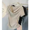 Camiseta de manga corta de diseño elegante para mujer, de verano, 260g, rayón, cuello tipo swing, hombros rectos, adelgazante y entallada en la cintura, venta al por mayor del fabricante